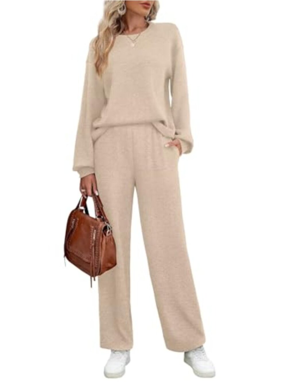 Women's 2-Piece Sweatsuit Set Long Sleeve Top Wide Leg Pants Lounge Outfit